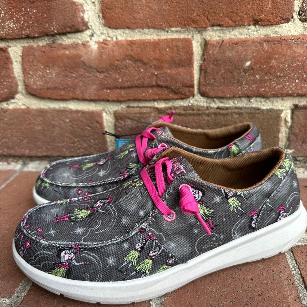 ARIAT Western Aloha Cruiser Shoes Gray Pink Hula Print Comfort Slip On Size 6.5